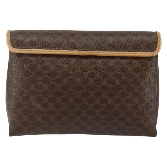 CELINE Macadam Canvas Shoulder Bag Pvc Leather Brown Gold - Picture 3 of 12